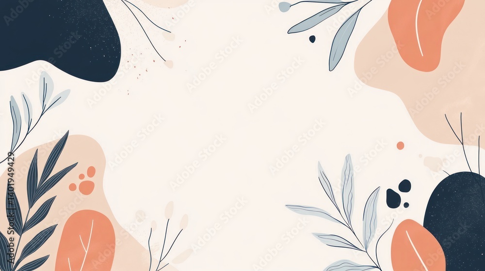 Poster minimalist floral illustration with muted tones and organic shapes, creating a frame for text or des