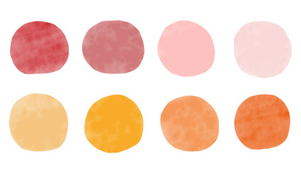 ピンク系とオレンジ系の歪んだ円形の水彩フレーム　グラフィック素材　セット素材　png