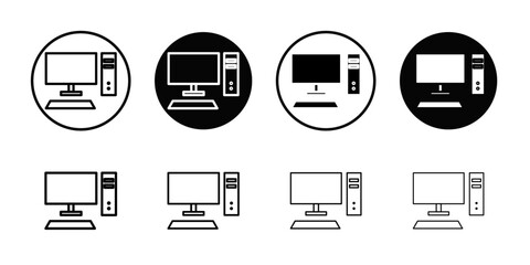 Desktop computer icon Thin line art collection