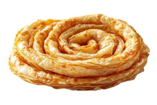 Golden flaky roti canai swirls a delicious Malaysian pastry treat perfectly baked with warm tones