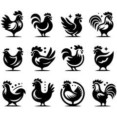 set of stunning chicken silhouettes for domestic animal fans