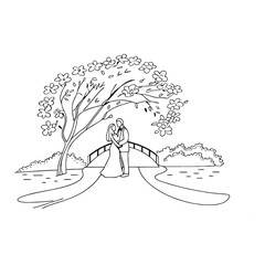 Vector sketch of a girl in a summer hat