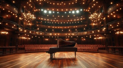 Grand piano in a grand concert hall