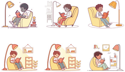 Flat Illustration of Online Classes and Students Engaged in Reading and Learning.