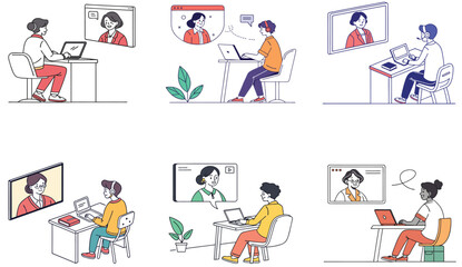 Flat Illustration of Online Classes and Students Engaged in Reading and Learning.