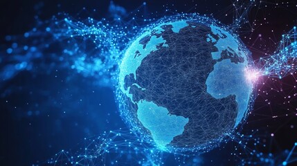 Fototapeta premium Glowing Digital Network and Globe on Abstract Blue Background