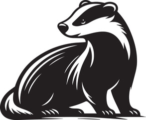 Badger illustration, Badger silhouette vector isolated on white background full body