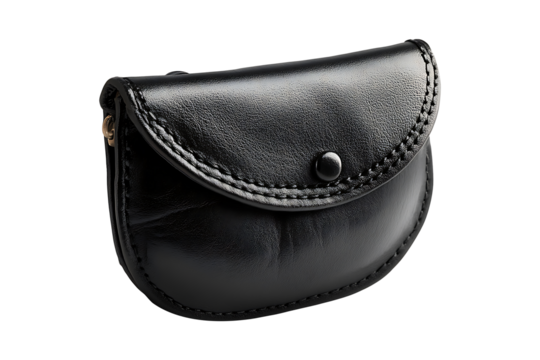 Stylish Black Leather money purse isolated on transparent background
