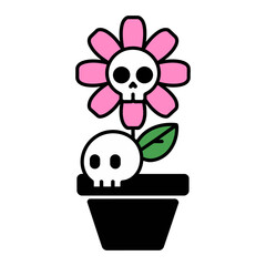 Cute Skull Flower in Pot Illustration