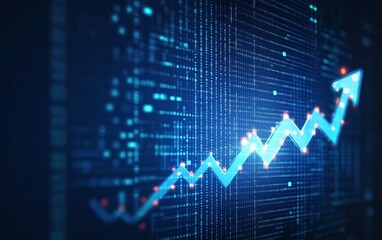 Fototapeta premium Abstract Upward Arrow Representing Stock Market Growth on Blue Digital Background, Vector Illustration for Financial Presentation Design