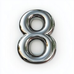 Text number 8 shaped from shiny platinum lettering character, isolated white