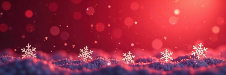 Miniature snowflakes on gradient background in red hues, winter illustrations, christmas decorations, festive atmosphere