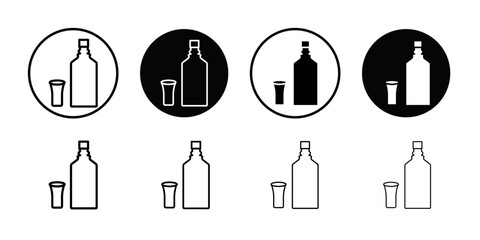 Tequila bottle and glass icon Thin line art collection