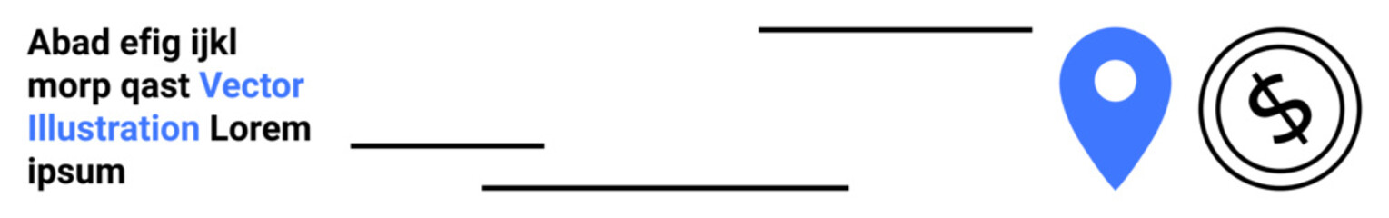 Blue location pin and dollar coin icon connected by abstract lines. Ideal for themes thumbs up navigation, finance, transactions, global business, marketing strategies, logistics, abstract line flat