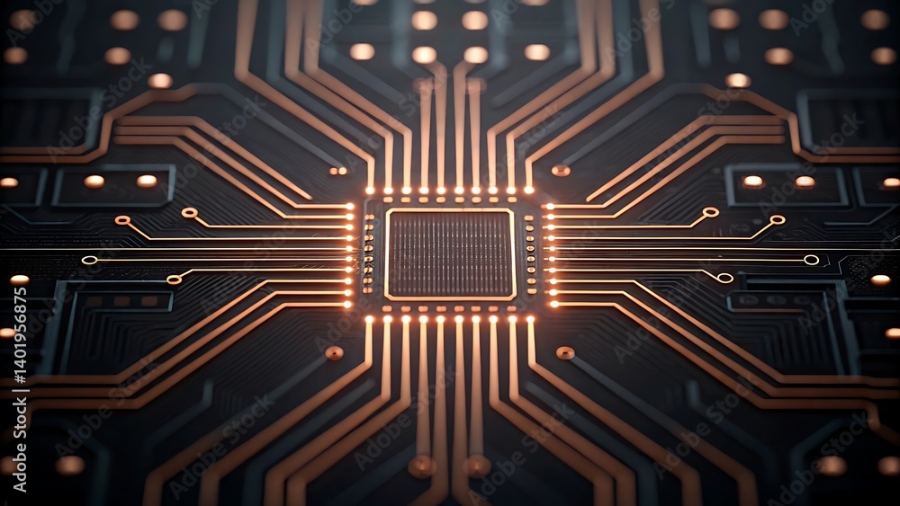 Poster close up of a microchip's intricate circuitry.