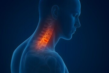 Obraz premium 3D Medical Illustration Highlighting Neck Pain and Cervical Spine Injury