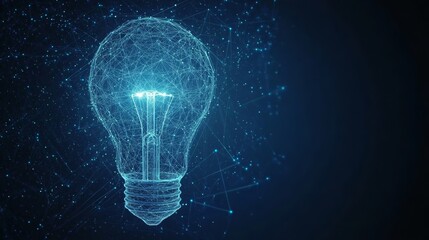 Glowing Abstract Light Bulb of Dots and Lines on Blue Background Representing Innovation and Digital Technology in Business
