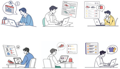 Flat Illustration of People Doing Online Shopping and E-commerce Activities.