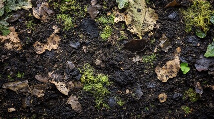 Fototapeta premium Forest Floor Close Up with Moss and Fallen Leaves