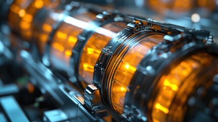 Innovative industrial control panel with glowing futuristic machinery electrical components and digital displays  Advanced engineering technology and automation system concept