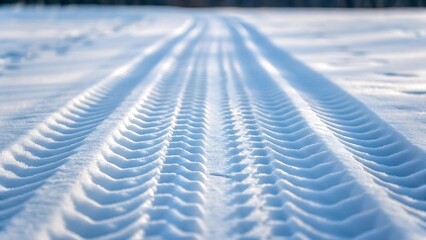 Tire tracks in fresh snow, winter landscape