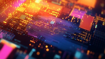 Obraz premium Digital Chip with Data Visualizations, Advanced Microchip Technology Concept