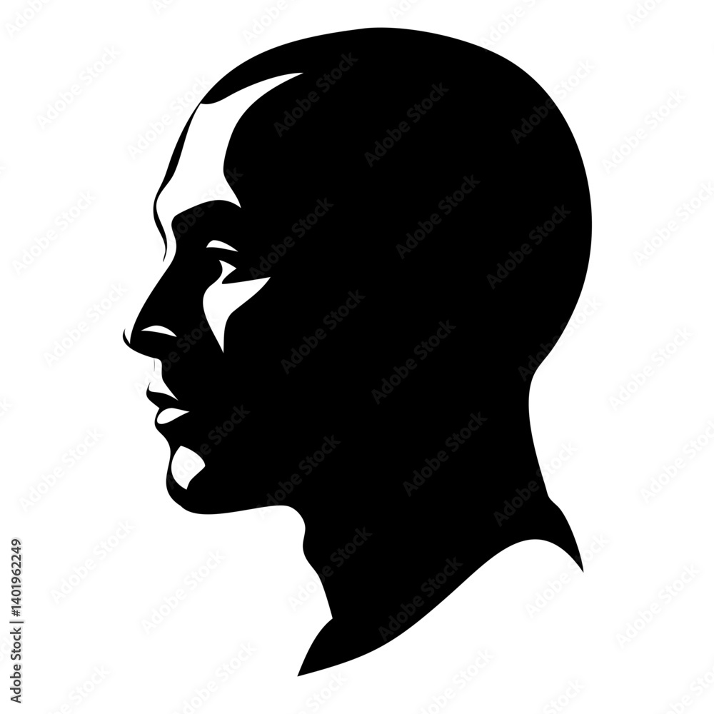 Aufkleber profile silhouette of a man emphasizing facial features in a stark black and white design captured i