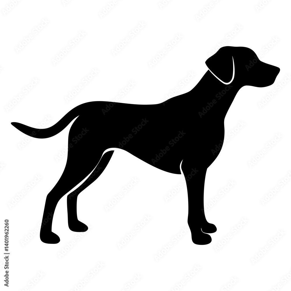 Aufkleber silhouette of a black dog standing in profile view, created with simple graphic shapes for a minimal