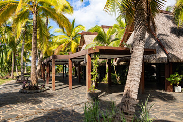 Tropical beach huts in park - Papeete, Tahiti, French Polynesia