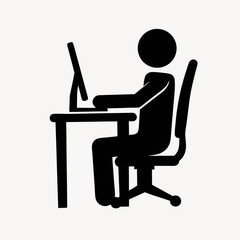 Minimalist Stick Figure at a Black Desk Working on a Computer in a Simple and Modern Workspace Environment Generative AI