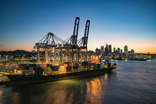Ship at port in Auckland at night - Auckland, New Zealand