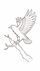 Obraz premium Silhouette of a Bird Taking Flight From a Branch in a Striking Black and White Design During Twilight Hours Generative AI