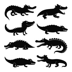 Alligator icons of silhouette vector illustration on white background