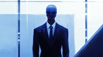 Futuristic robot in a suit, modern setting