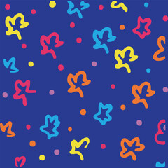 Obraz premium Fun colorful line doodle seamless pattern. Creative minimalist style art background for children or trendy design with basic shapes. Simple party confetti texture, childish scribble shape backdrop.