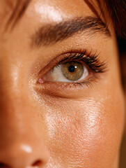 Golden-Hazel Eye Close-Up with Defined Lashes and Dewy Skin Texture – Macro Beauty Detail