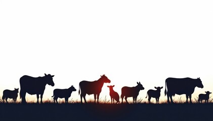 Obraz premium Farm animal silhouettes against a white background , nature, animals
