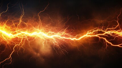 Fiery Lightning Striking Across Dark Sky