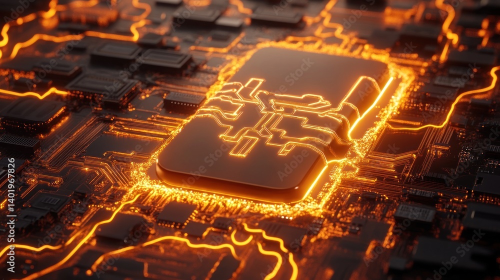Poster high-tech cpu on glowing circuit board