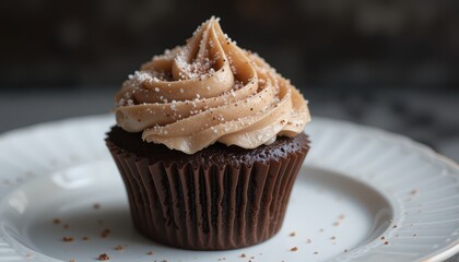Delicious chocolate cupcake bakery food photography cozy setting close-up indulgence
