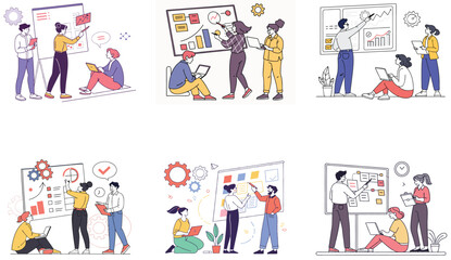 Fototapeta premium Flat Illustration of Business Teamwork, Meetings, and Professional Success.
