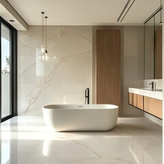 A contemporary bathroom featuring a sleek, modern design.