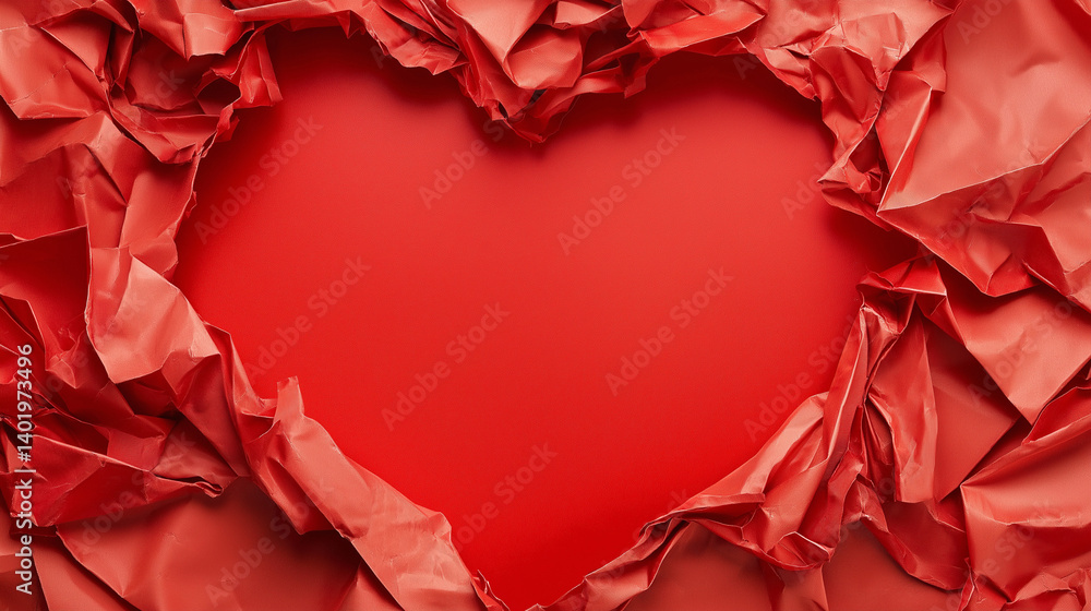 Aufkleber a red heart shape surrounded by crumpled red paper, creating a textured and romantic frame.