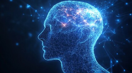 illuminated Mind with Digital Representation of Human Consciousness Neural Networks for science innovation future thinking idea cognitive perception knowledge concept. 