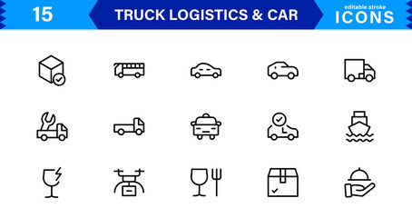 Logistics and Car Services with Detailed Truck and Vehicle Icons. Ideal for Business Solutions, Fleet Operations, and Transportation Design.