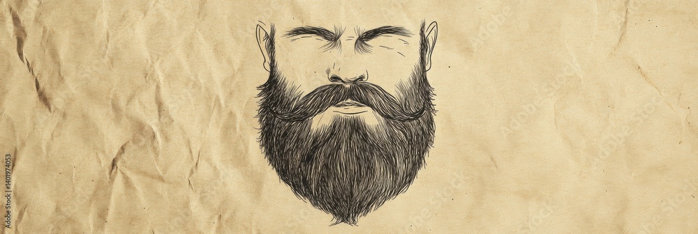 Poster Minimalist beard illustration on craft paper background showcasing simple artistic expression and unique design elements