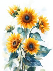 Obraz premium Vibrant sunflower bouquet in watercolor style