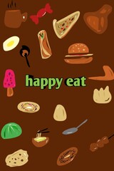 set of food icons doodle with brown background 