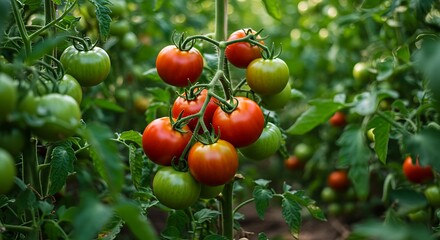 Ripe Tomatoes Growing on the Vine in a Lush Garden AI Generated