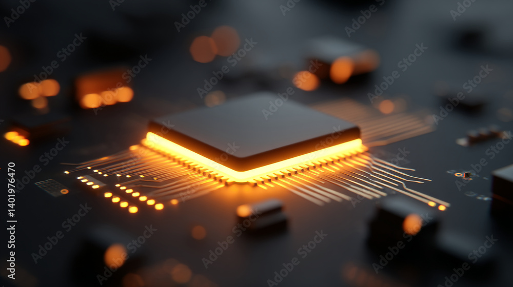 Poster computer chip processor cpu glowing technology motherboard circuit board microchip electronics it ha